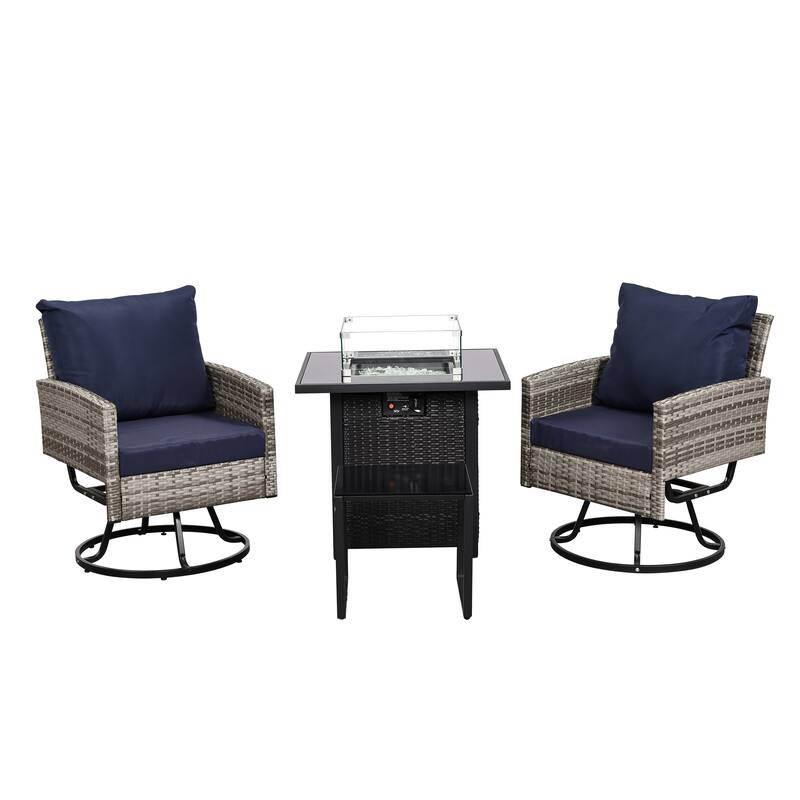 4 PCS Swivel Patio Conversation Set With Square Fire Table - Blue