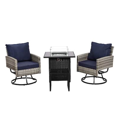 4 PCS Swivel Patio Conversation Set With Square Fire Table