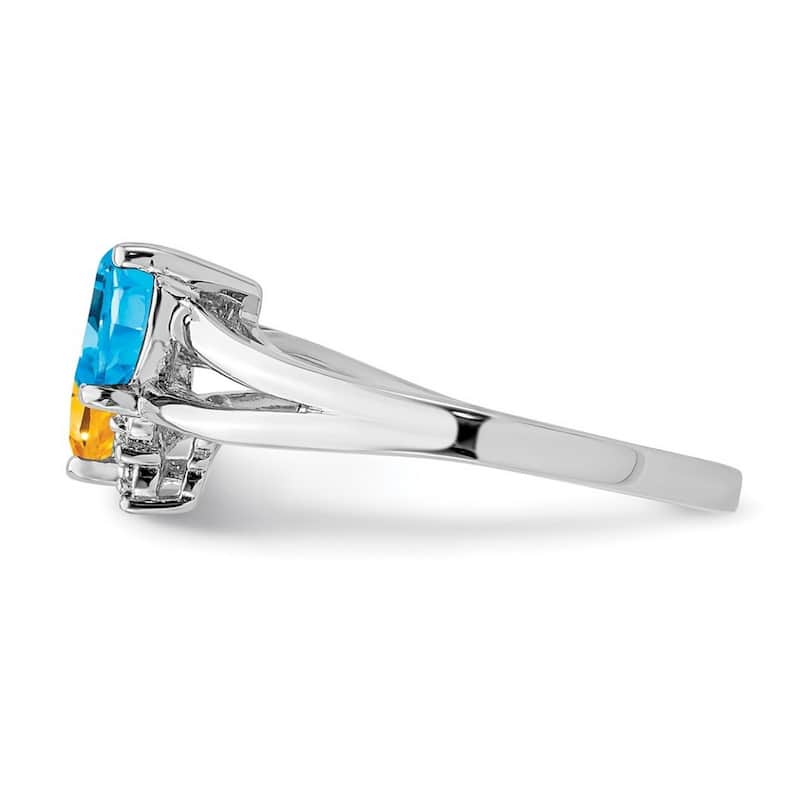 Curata 925 Sterling Silver Polished Open back Blue Topaz and Citrine Diamond Ring