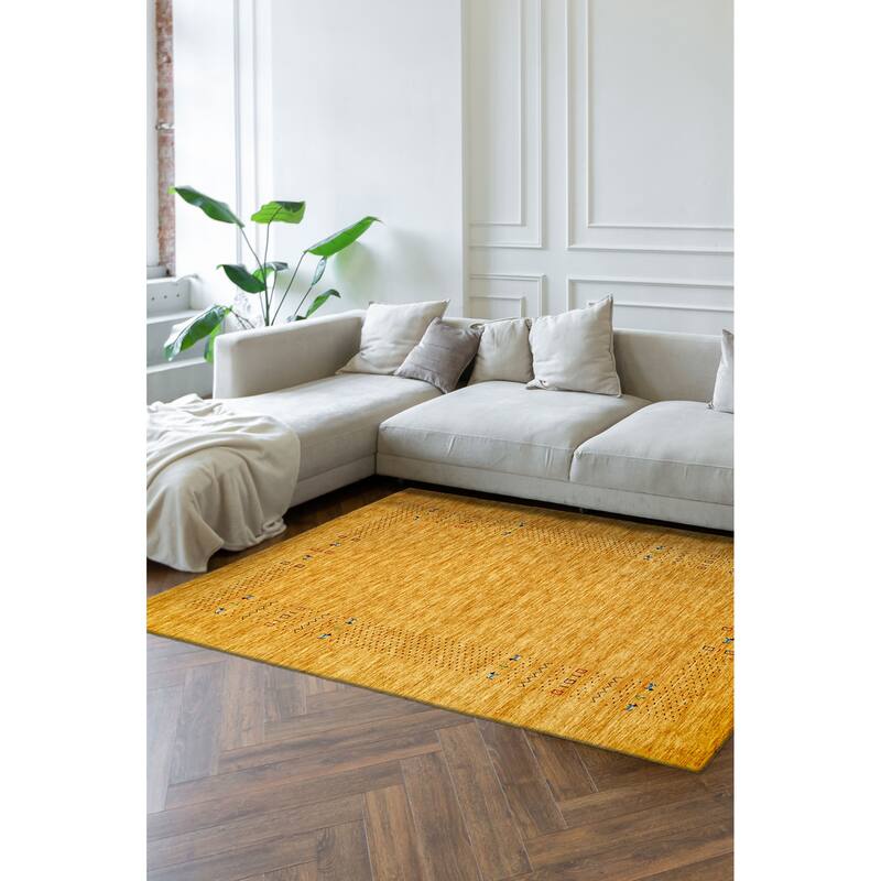 ECARPETGALLERY Hand Loomed Kashkuli Gabbeh Gold Wool Rug - 4'11 x 8'2