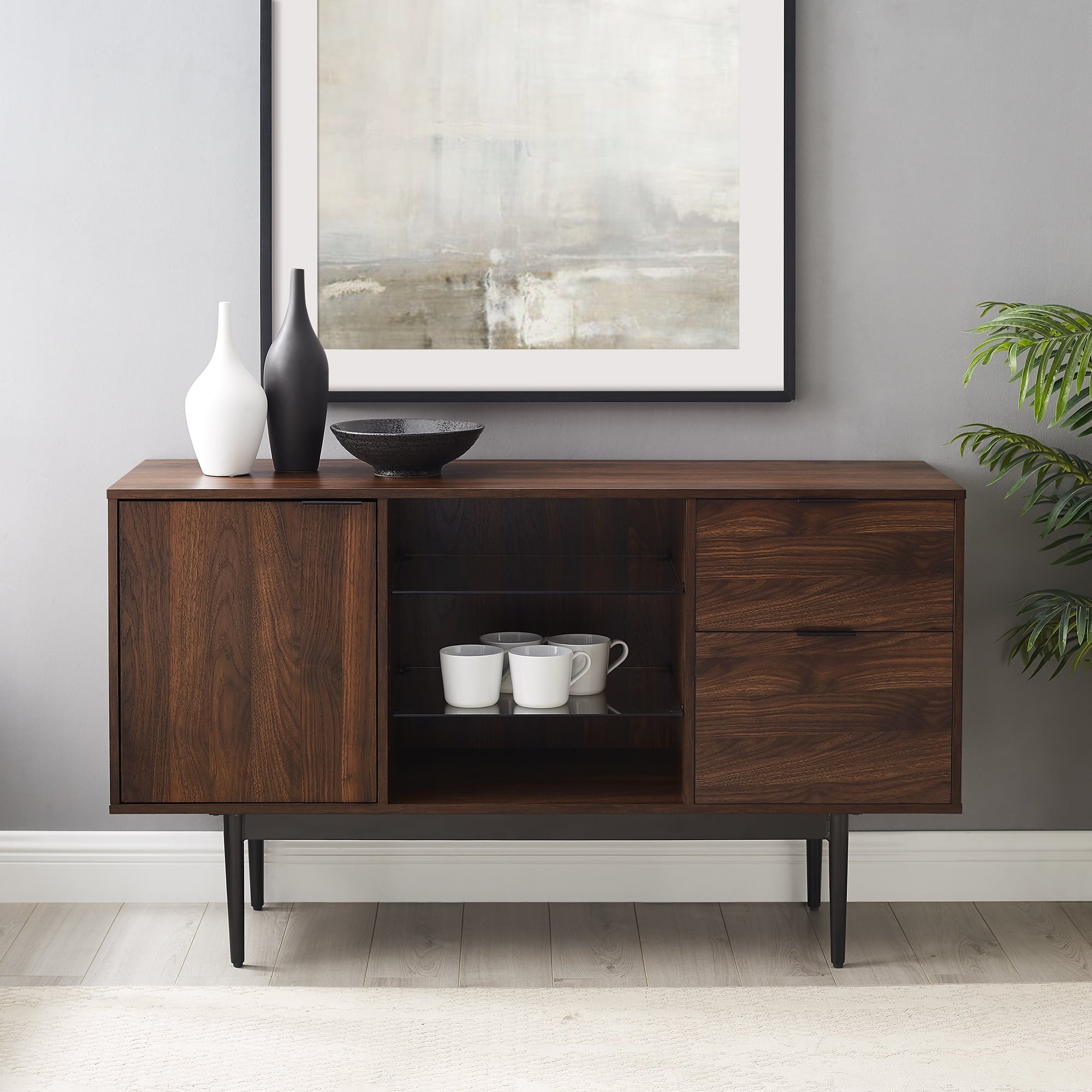 Blakely Mid Century Modern 2 Drawer Sideboard Dark Walnut