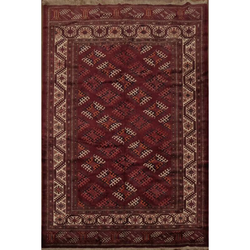 Hand Knotted Oriental 100% Wool Carpet Traditional All-Over Red Turkoman Area Rug - 11' 4'' X 7' 7''