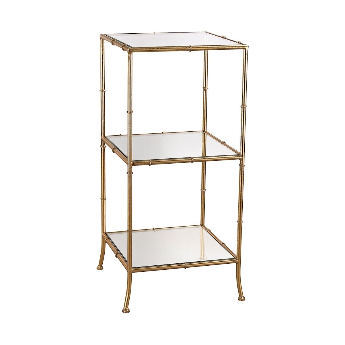 31" Gold and Clear 3-Tier Metal Shelving Unit in Bamboo