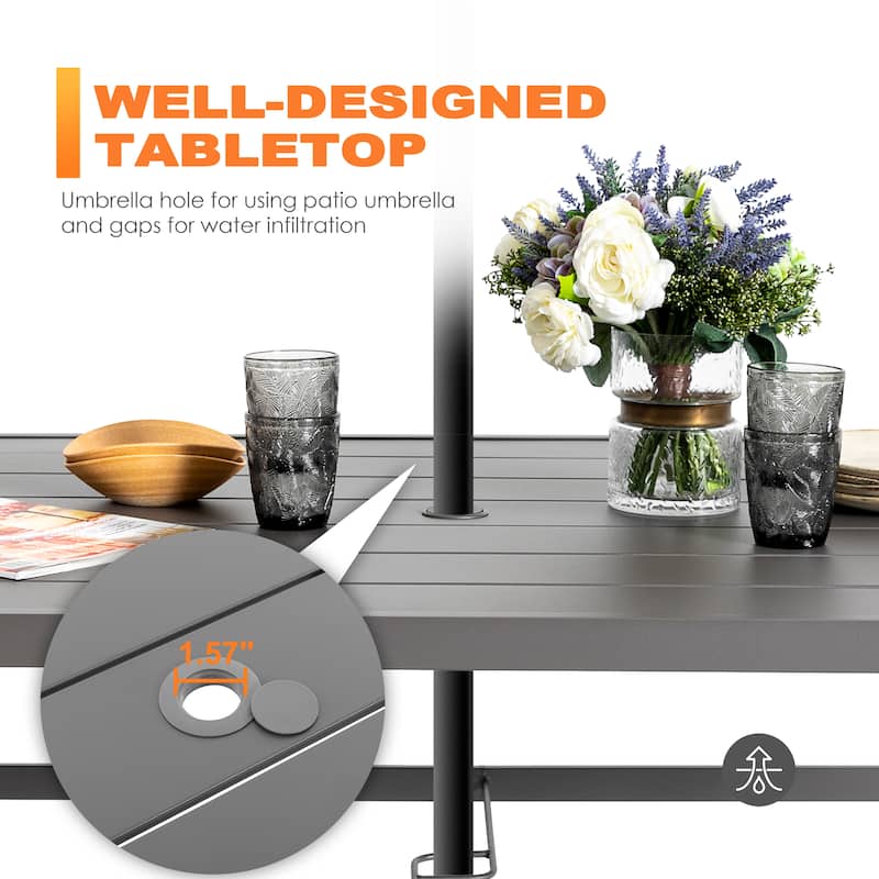Patio 7-Piece Textilene Dining Set with Umbrella Hole, Beige and Gray