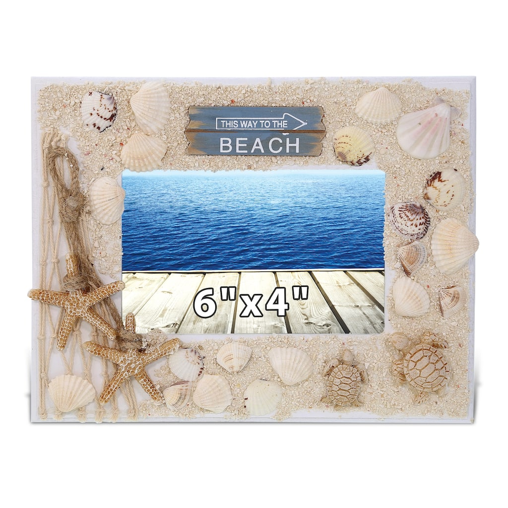 CoTa Global White Wood Seashell Oceanic Sea Turtle Photo 6X4 Frame - 9.4 inches