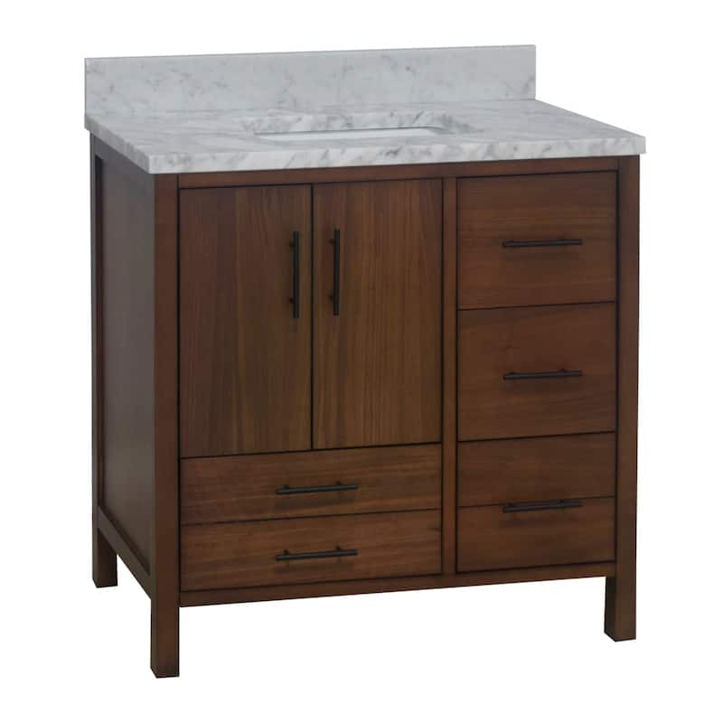 KitchenBathCollection California 36" Bathroom Vanity with Carrara Marble Top