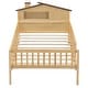 preview thumbnail 12 of 13, Twin Size Wood Kids Platform Bed with House-Shaped Headboard, Built-in LED Light, Guardrails Storage for Bedroom, Natural