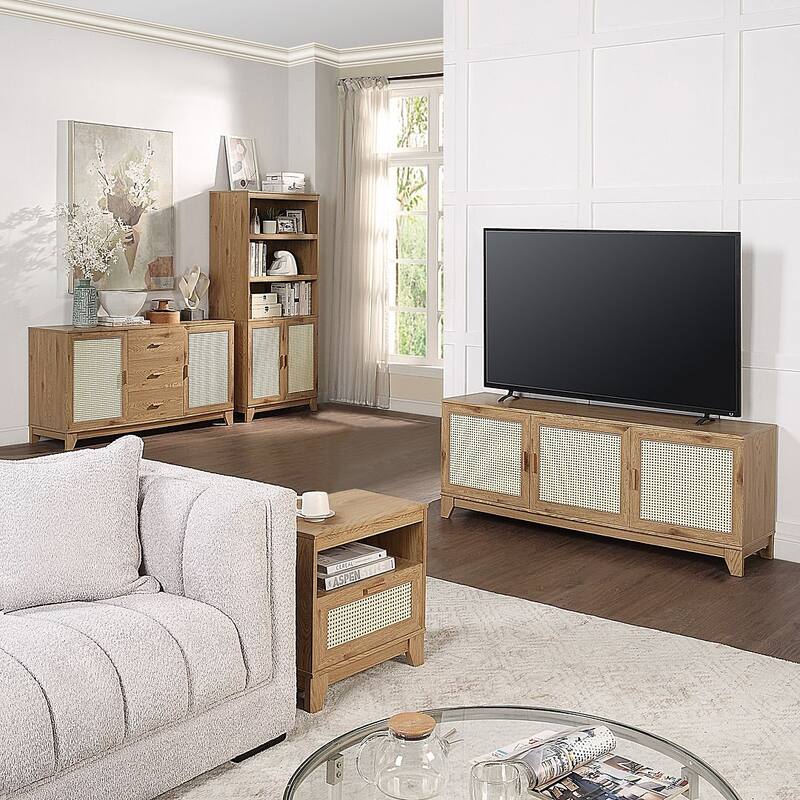 Manhattan Comfort Sheridan Modern Cane 4-Piece Living Room Table Set - Nature