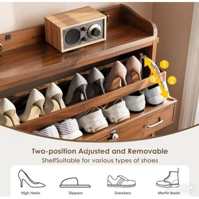 20 Pairs Shoe Cabinet with Doors, 5-Tier Shoes Rack with Adjustable Shelves