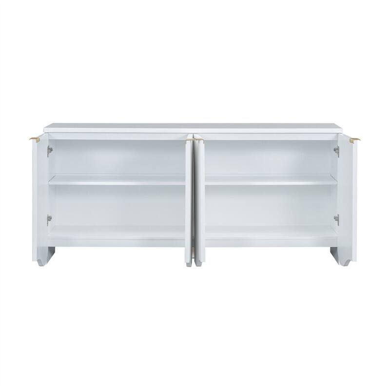 Wavy Design Sideboard with 4 Doors and Adjustable Shelves, Buffet Cabinet Accent Storage Cabinet with Vertical Stripes