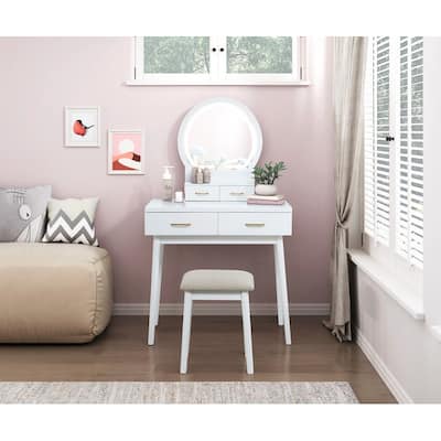 Vanity Dresser with Mirror and Stool Set Storage Drawers Luxury Furniture