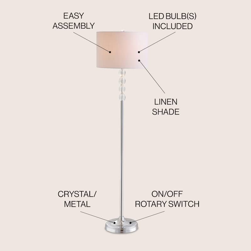 Harper 59.5" Crystal / Metal LED Floor Lamp, Clear/Chrome by JONATHAN Y - 59.5" H x 15" W x 15" D