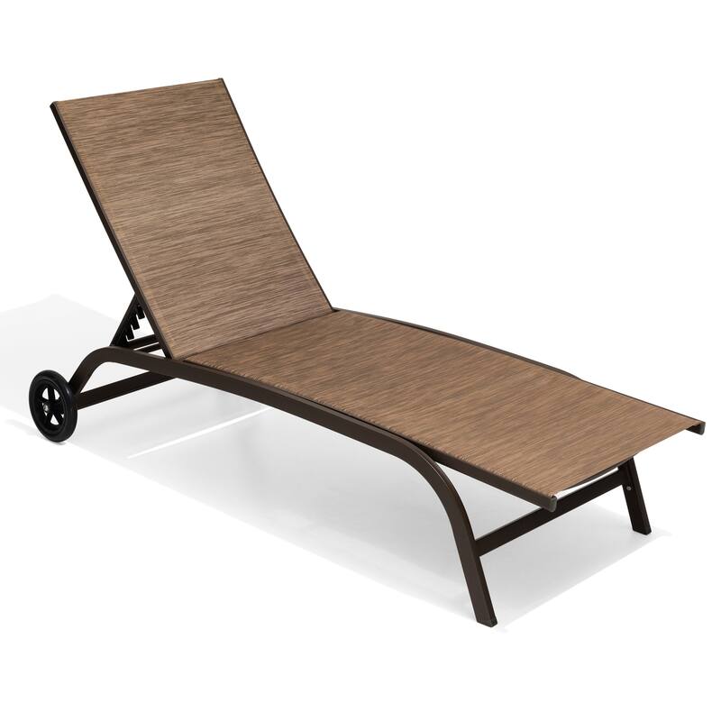 Outdoor Chaise Lounge Chair Pool Lounger with Adjustable Back and Wheels
