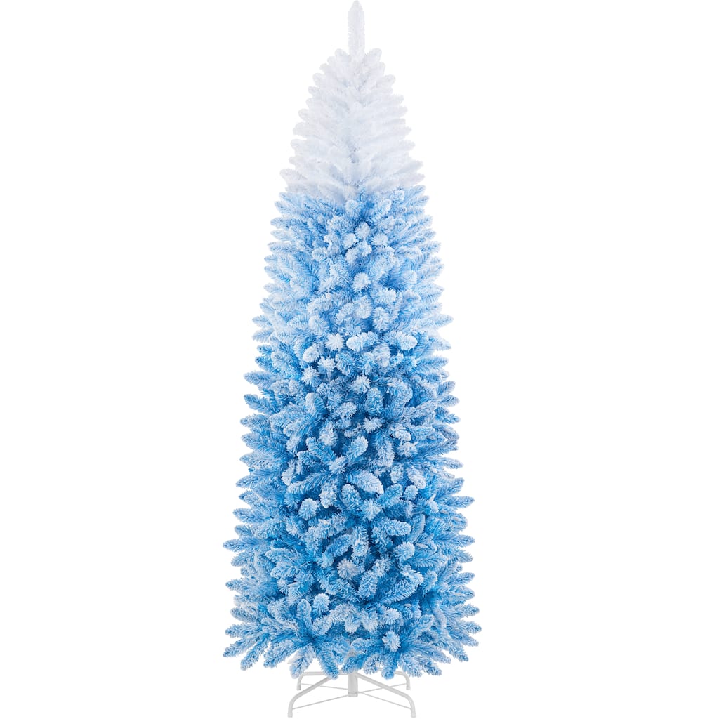 Yaheetech 6ft/7.5ft Pre-lit Flocked Pencil Artificial Christmas Tree with 350 Incandescent Warm White Lights