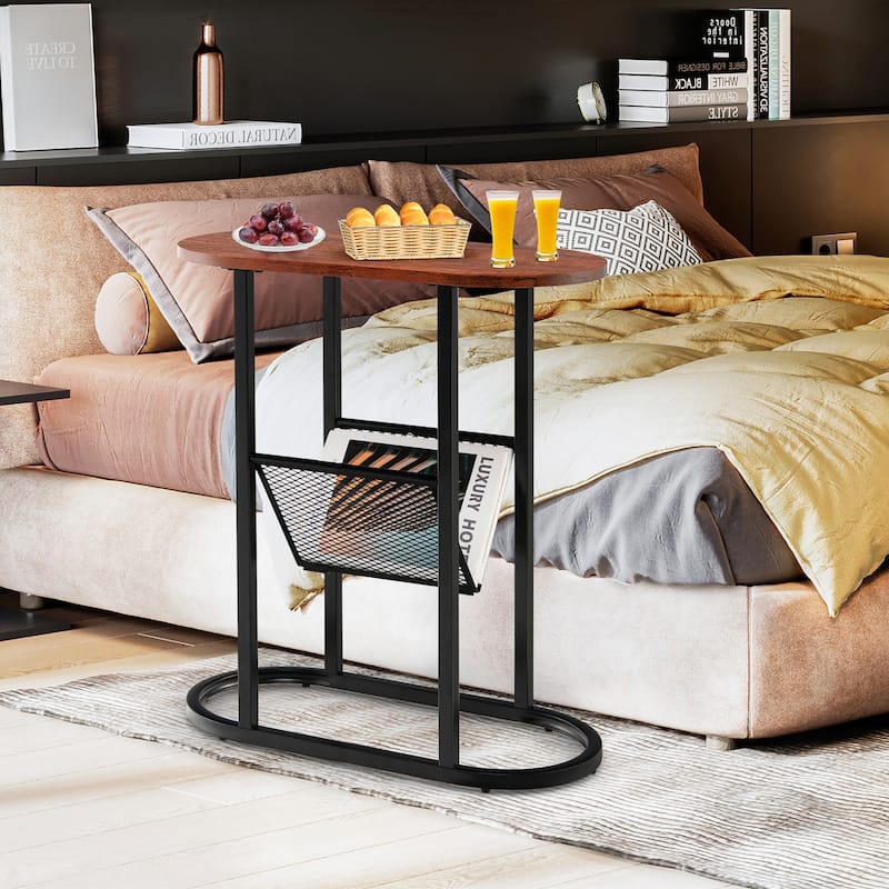 Costway 2 PCS 2-tier Side Table Oval Narrow End Table Nightstand - 23'' x 11'' x 25.5''