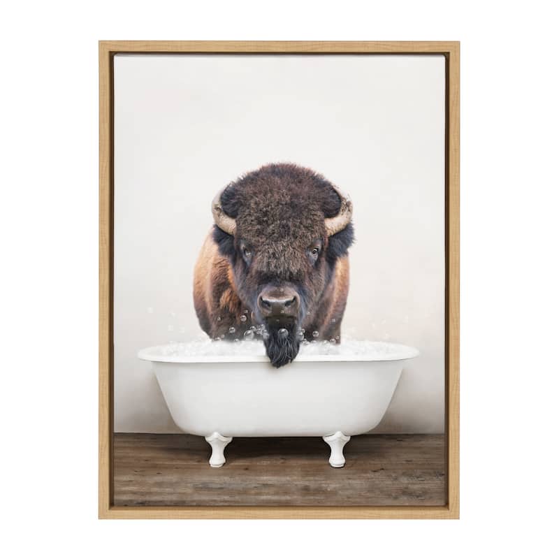 Kate and Laurel Sylvie Bison Bubble Bath Framed Canvas by Amy Peterson