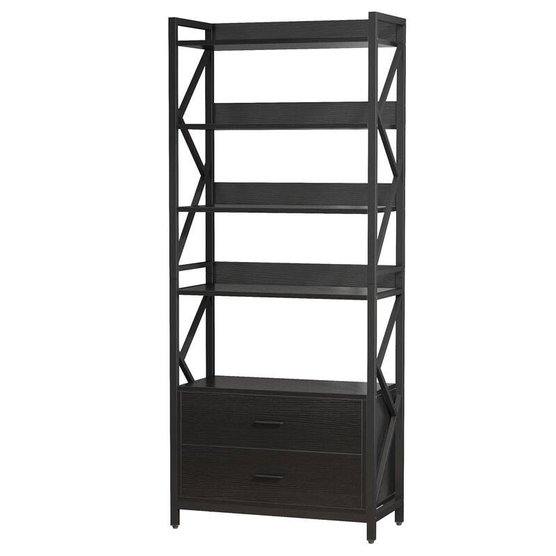 5-Tier Bookcase with 2 Drawers, 70.86'' Tall Bookshelf with Open Storage Shelf for Home Office