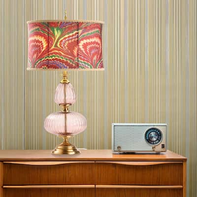 Lila River of Goods Pink/Gold Metal and Glass Drum Shade 31.5-Inch Table Lamp - 17" x 17" x 31.5"