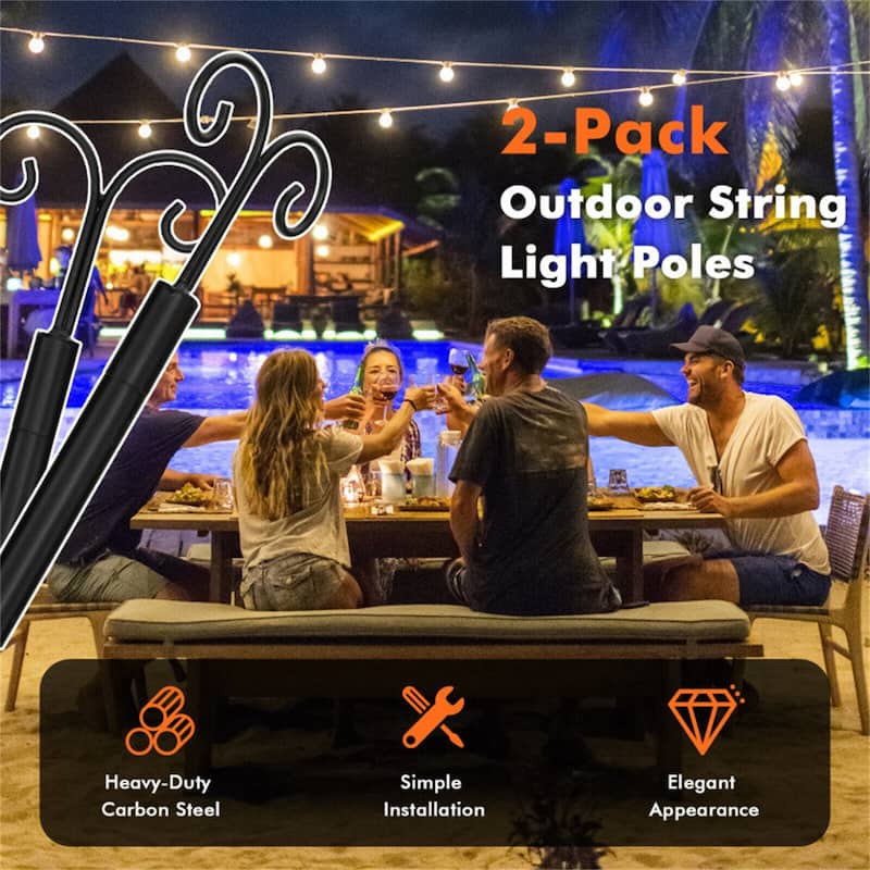 8/10 Feet 2 Pack Outdoor String Light Poles with Top Arc Hook