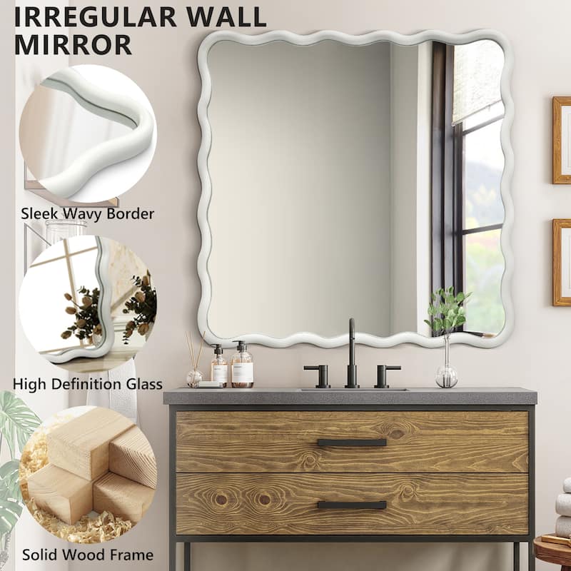 36 in. W x 36 in. H Square Wood Framed Wavy Wall Mirror