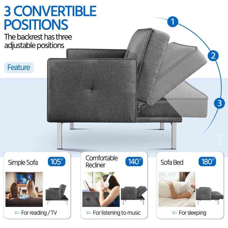 Yaheetech Convertible Sofa Bed Futon Fabric Sofa Bed