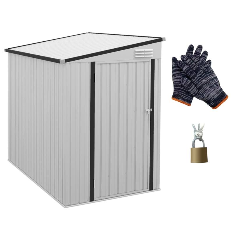 Galvanized Metal Garden Shed Outdoor Storage Lockable Door - 51.2" W x 92.5" D x 64.6"