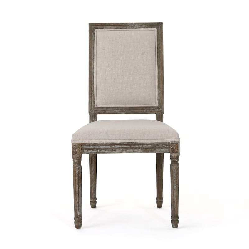 Side Dining Chair Set of 2, Wheat Beige Polyester, Distressed Brown