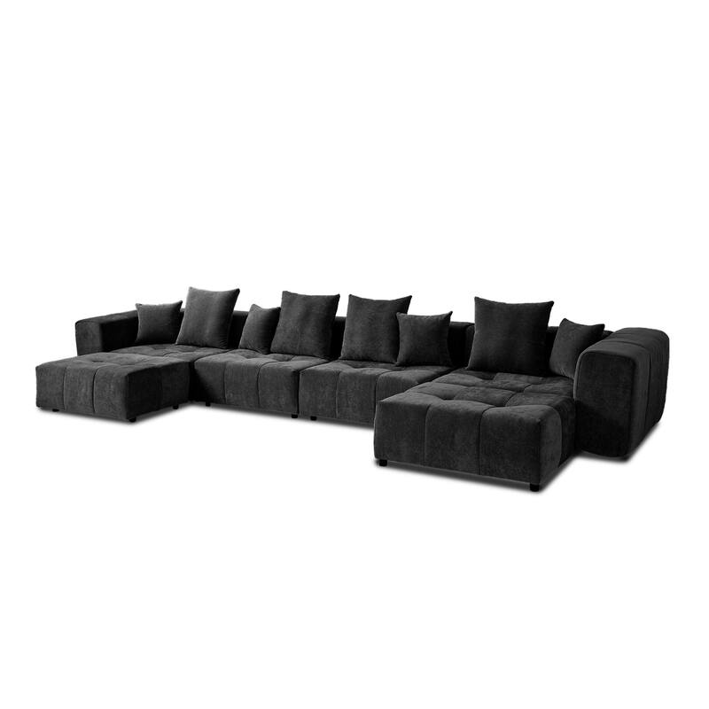 183.54" Linen Sectional Sofa U-shaped Modular Couch Wide Armrest Sofa with Pillows for Living Room