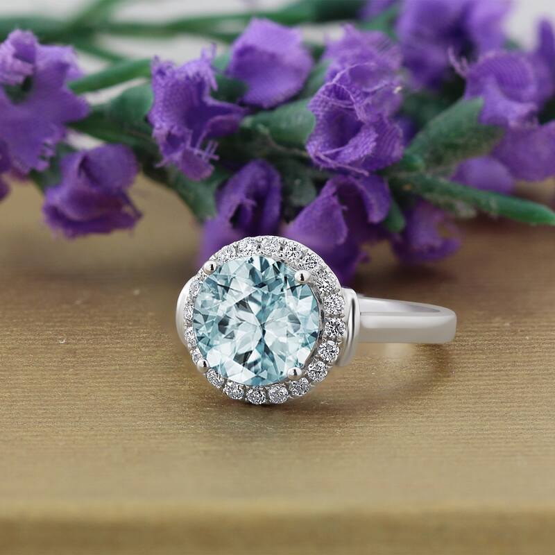 Auriya 2 1/5ct Round Aquamarine and Halo Diamond Engagement Ring 1/4ctw 14k Gold