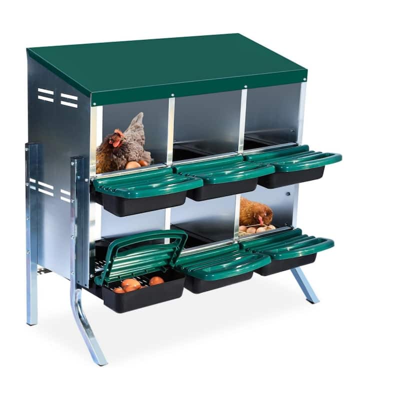 Metal Chicken Nesting Box - 6-Hole With Legs Green