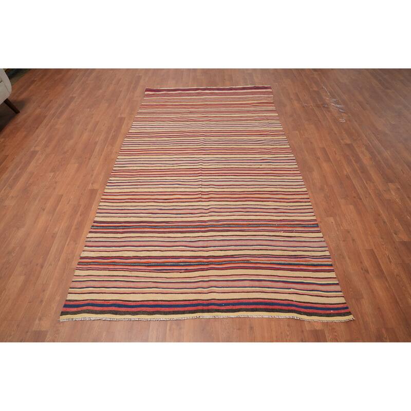 Hand Woven Oriental 100% Wool Carpet Southwestern Geometric Multi-Colored Kilim Area Rug - 8' 3'' X 4' 8''