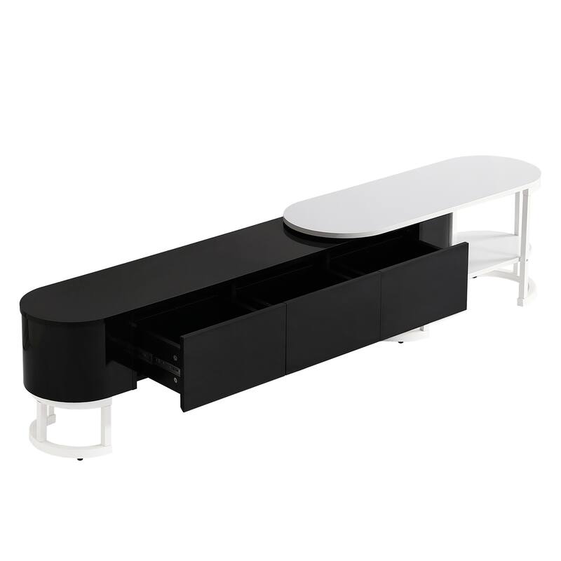 67.7"-76.4" Modern TV Stand with Adjustable Length & Height, 3 Storage Drawers, Metal Legs for Living Room