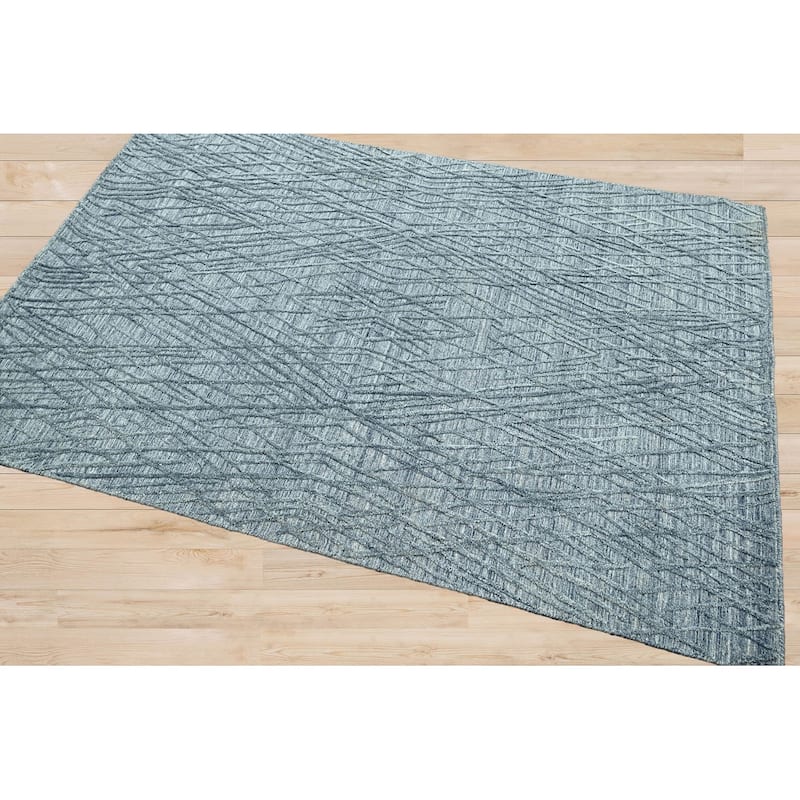 Hand Knotted Textured Blue,Gray Tibetan Wool Modern Oriental Area Rug - 4' 1'' x 6' 1''
