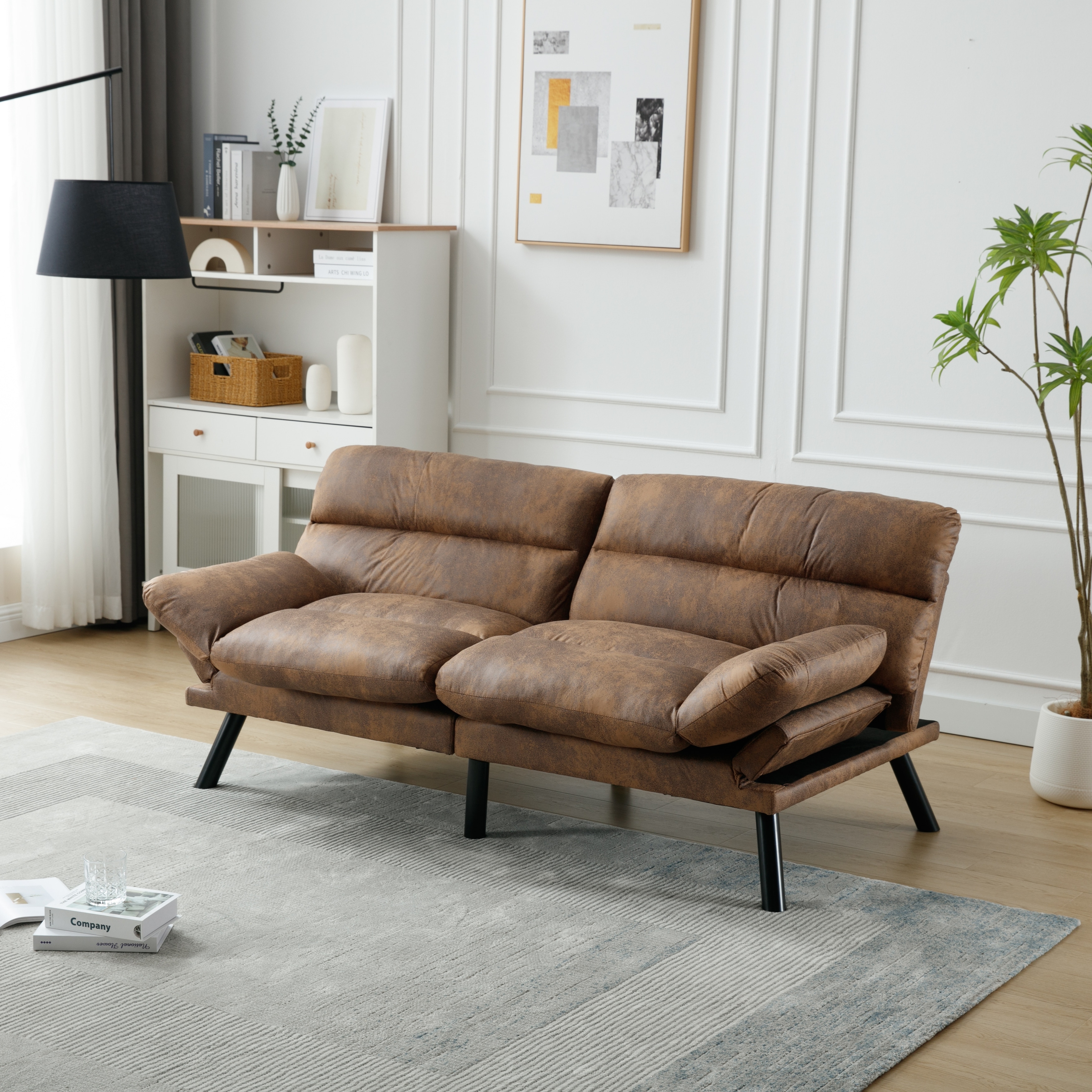 Modern 2 Seater MicroSuede Sofa with Metal Legs Set of 1 Brown