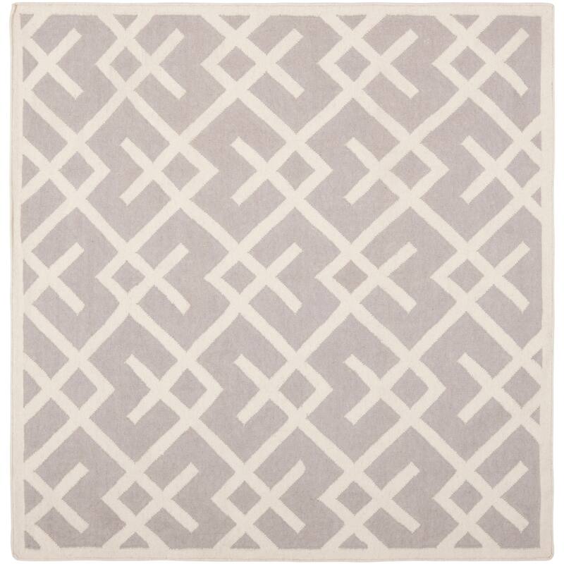SAFAVIEH Handmade Flatweave Dhurries Eildine Modern Moroccan Wool Rug - 6' Square - Grey/Ivory