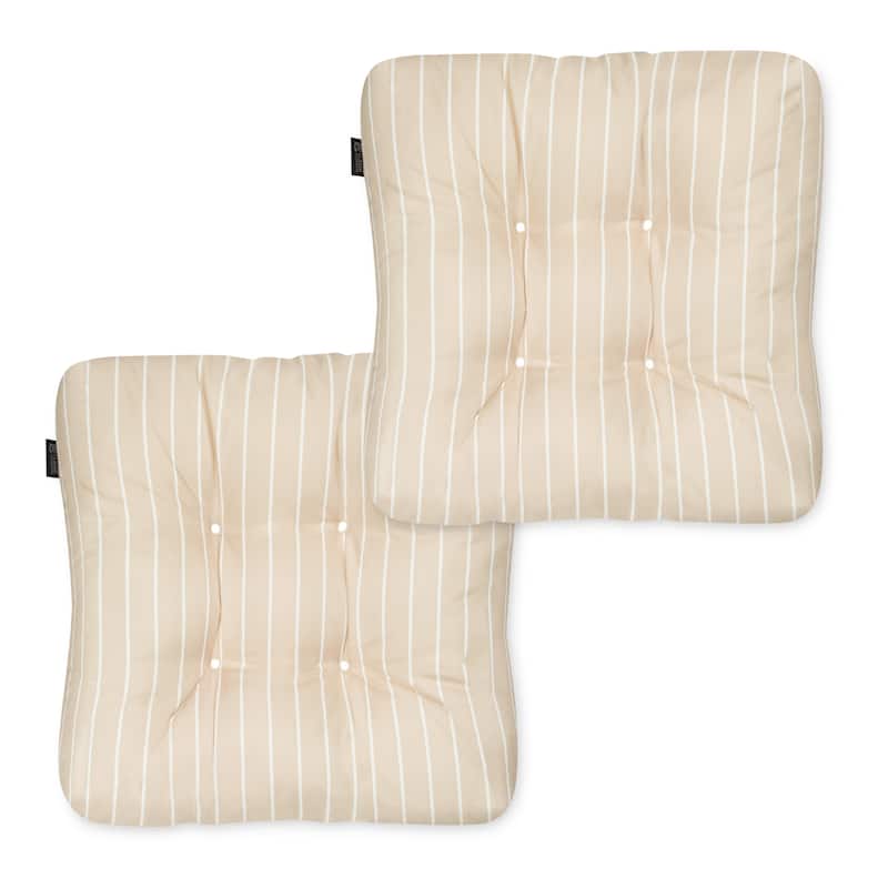 Classic Accessories Water-Resistant 19 x 19 x 5 Inch Square Patio Seat Cushion, 2-Pack - Soft Beige, Stripe