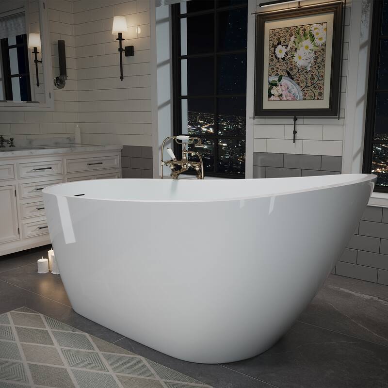 63" Glossy White Acrylic Freestanding Bathtub