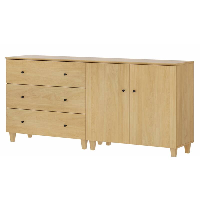 Wood Dresser with 3 Drawers and 1 Cabinet for Bedroom, 71" Wide