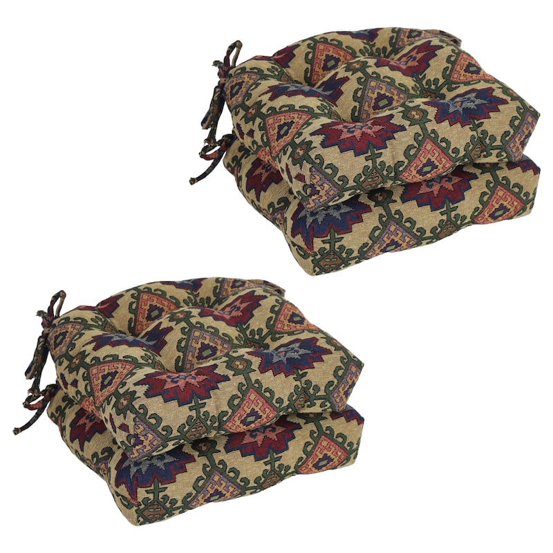 16-inch Rounded Back Woven Tapestry Tufted Chair Cushions (Set of 2 or 4) - 16 x 16 - Palomino - Set of 4