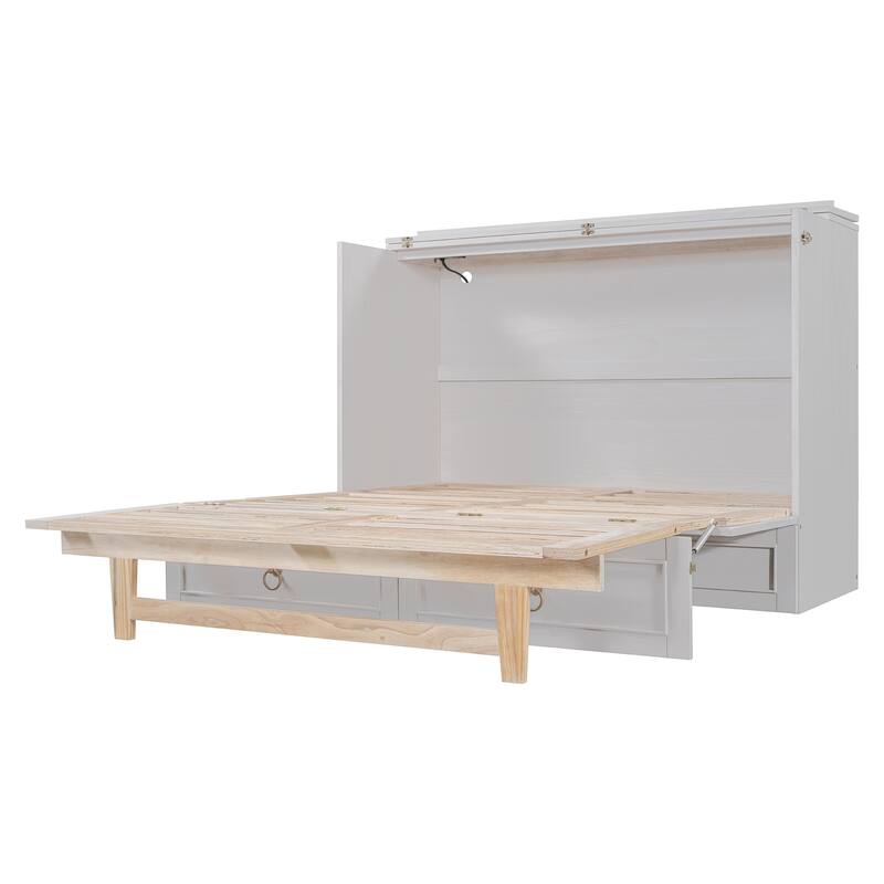 Space-Saving Full Size Murphy Bed with Storage Drawers, White