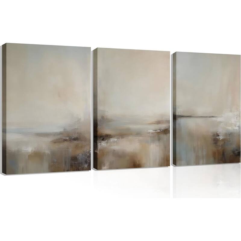 3Pcs Vintage Abstract Landscape Beige and Brown Canvas Wall Art - 12 x 16