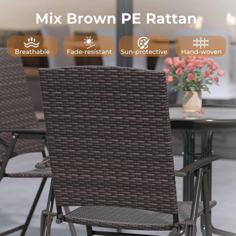 Patio PE Wicker Dining Chairs with Armrests and Metal Frame-Set of 2
