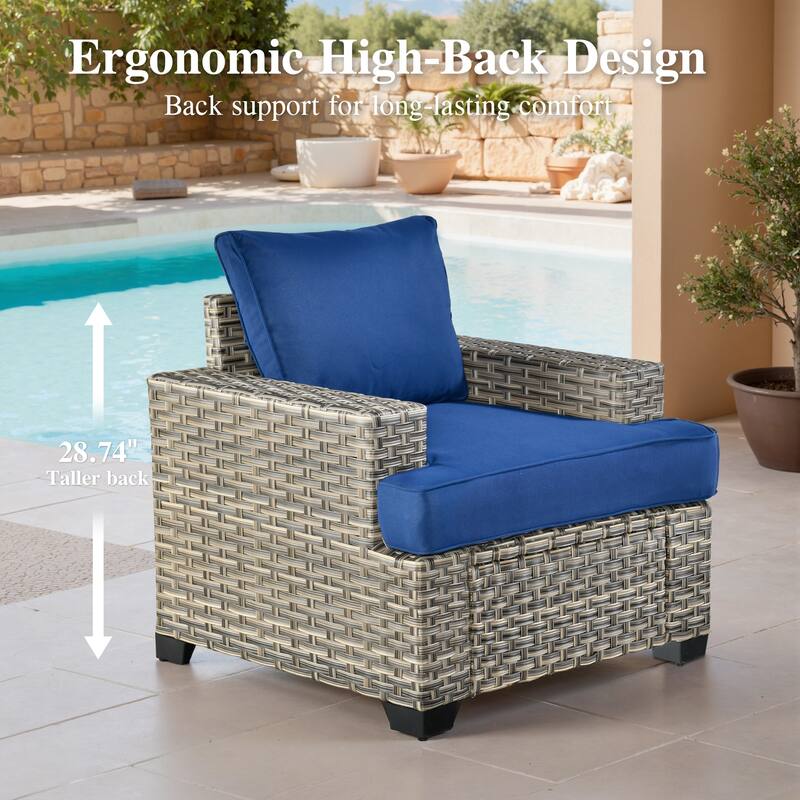 OVIOS 9 Pieces T shaped Seat Wide Armrest Swivel Chair Set With Fire Pit