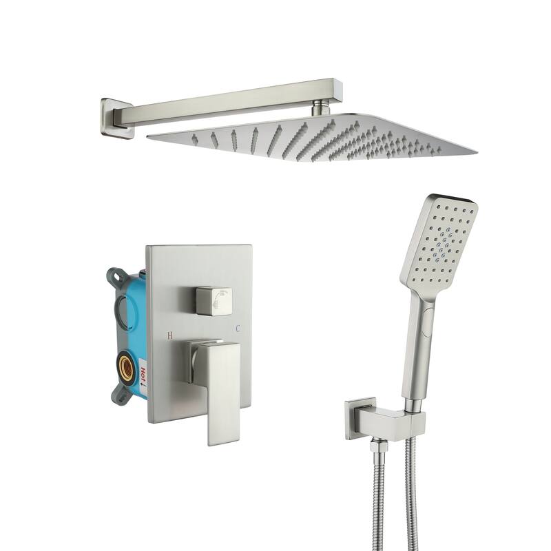 Clihome 10"Square Brushed Nickel Finish Showerhead and HandHeld Shower - Silver