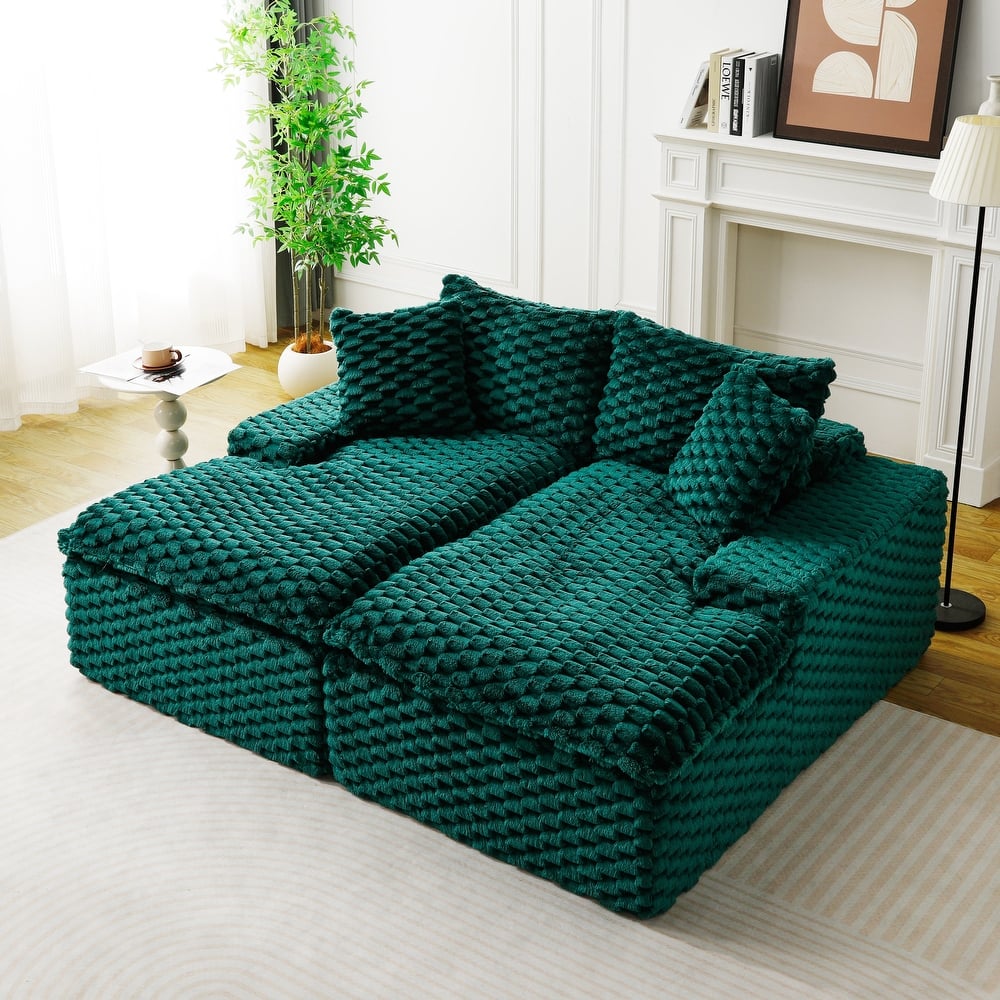 Lazy Reclining Sofa Turtle Velvet Modular Sleeper Sectional Sofa Bed with Double Chaise Lounge and Full Compressed Sponge