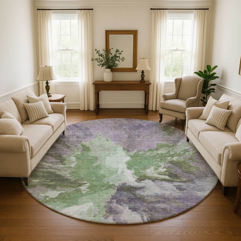 Premium Washable Super Soft Abstract Burst Mayfield Rug - Green - 8' x 8'