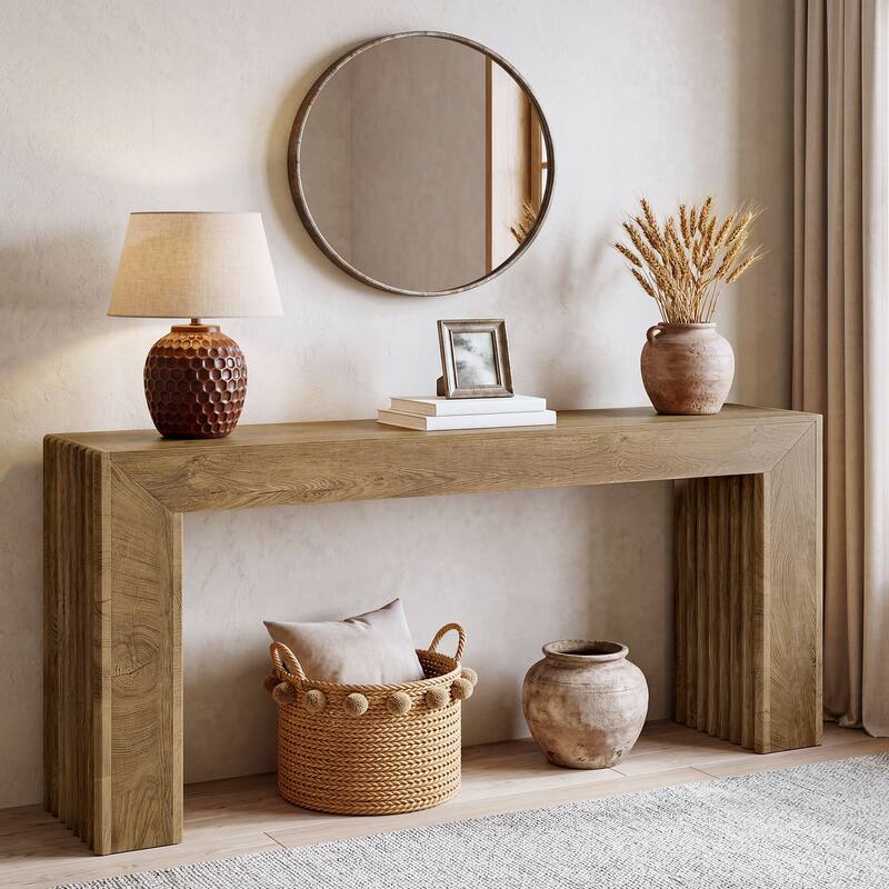 Farmhouse Entryway Table, 63" Wooden Console Sofa Table for Living Room - 11.81" D x 63" W x 33.5" H