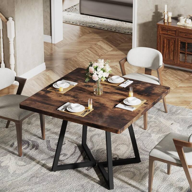 Industrial Dining Table for 4, 31.5” Square Dinner Table for Kitchen