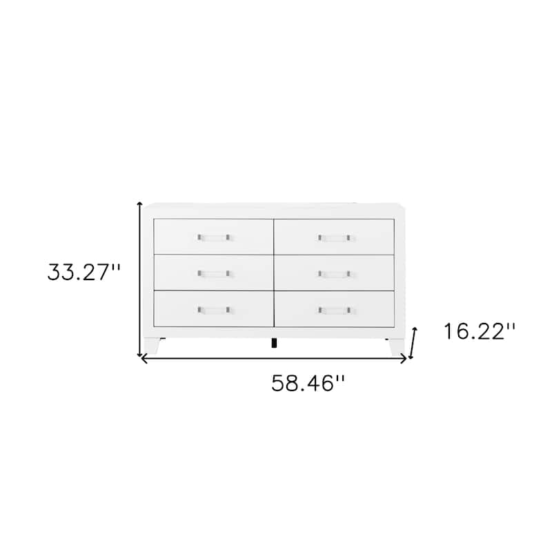 HomeRoots 58" White Wood Six Drawer Double Dresser