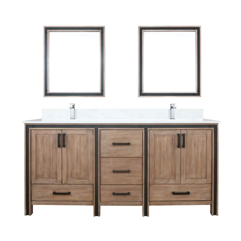 Ziva 72 in W x 22 in D White Double Bath Vanity, White Quartz Top, Faucet Set and 30 in Mirrors